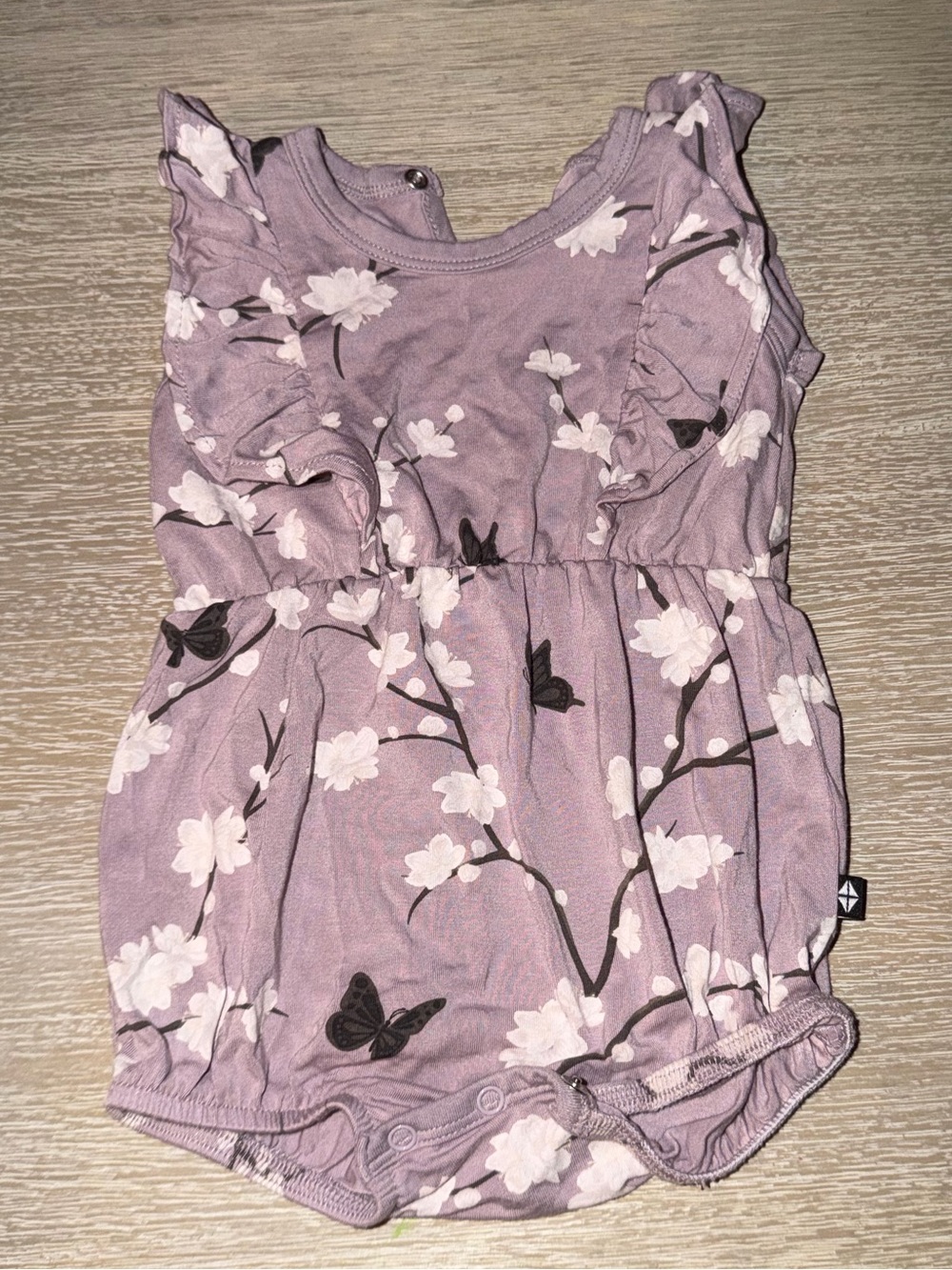 Kyte Baby Lilac Floral Ruffle Bubble Romper 3-6 months